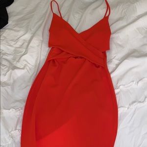 Bright red body con cut out dress!